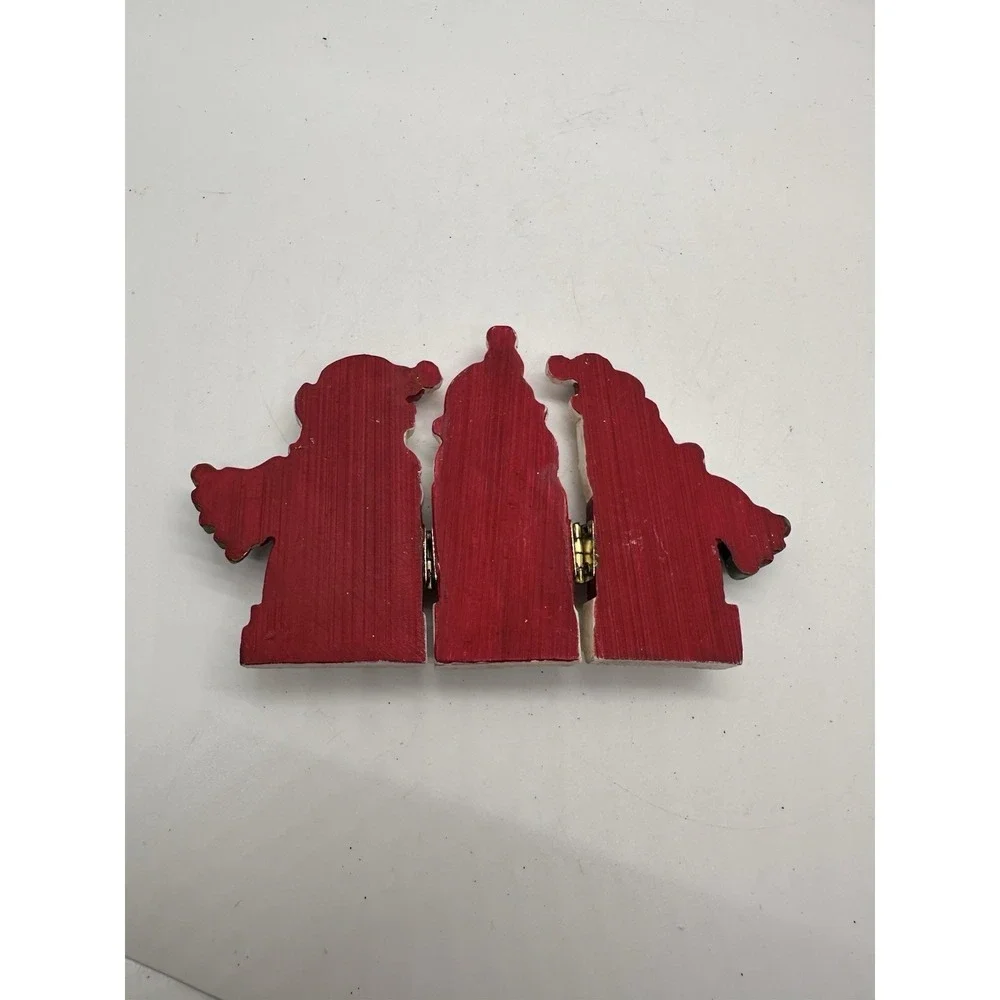 Vintage 3 Santa Hinged Wood Decoration Carved Folk Art‎ Christmas Figurine